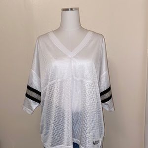 White Oversized Football Jersey Top w/ Silver/Gold
